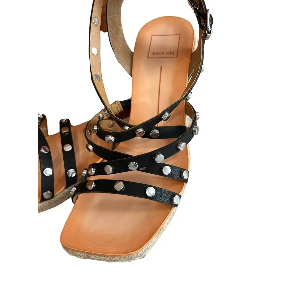 DOLCE VITA black studded Espadrille Wedge Sandals 8